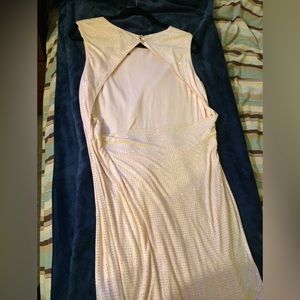 Blush, open back, studded mini dress.